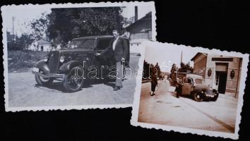 cca 1940 2 db kimáretű, autót és gyógyszertárat ábrázoló fotó