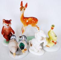 Porcelán állat figurák, összesen: 5 db, jelzettek, hibátlanok, kézzel festettek, m:6-14 cm