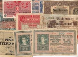28db magyar és külföldi (főleg D.Reich) bankjegy, sok jobbal mint 1902. 50K; 1918. 200K (3x); 1946. 10.000Adóp/pénztárjegy; Csehszlovákia 500K; VH; D.Reich