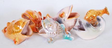 Porcelán hal figurák, összesen: 6 db, jelzettek, hibátlanok, kézzel festettek, m:3-9 cm