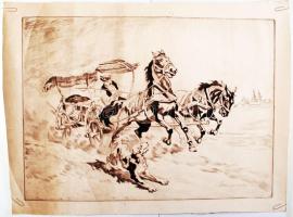 Benyovszky István (1898-1969): Vágta. Rézkarc, papír, 46×63cm