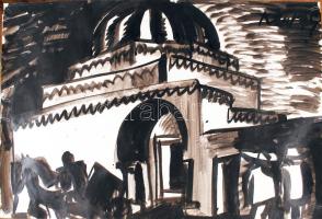 Kunt Enrő (192-1994): Egy marabu sírja I. Tus, papír, jelzett, 67,5x99,5cm