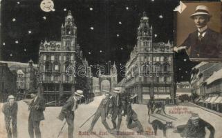Budapest. V. Kígyó tér éjjel (fiatal férfi ráragasztott képével)