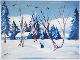 Gábry Albert (1935-2004): Téi táj. Olaj, farost. Jelzett, 60x80 cm