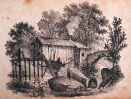 1836-1837 Emlékkönyv magyar és német nyelvű beírásokkal, 3db litográfiával és 2db rézmetszettel, fes...