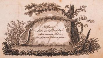 1836-1837 Emlékkönyv magyar és német nyelvű beírásokkal, 3db litográfiával és 2db rézmetszettel, fes...