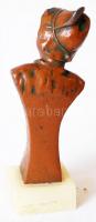 cca 1920 Fütyörésző fiú szecessziós festett spiáter büsztje alabástrom talapzaton /
Art nouveau bust...