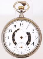 Omega zsebóra porcelán számlappal, másodpercmutatóval, a mutatók hiányoznak, de jól jár / Swiss pocket watch with porcelain dial, works well but needs repair