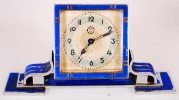 Unio ST zománcozott art deco asztali óra, jól jár /  Art deco enamelled table clock, works well, 13x6,5x2,5cm