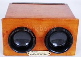 cca 1900 Vérascope Richard fa sztereokép-nézegető / Vérascope Richard wooden stereoscopic viewer, 13x10x7,5cm
