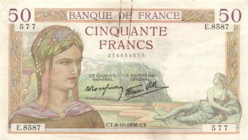 Franciaország 1938. 50Fr T:II-,III France 1938. 50Fr C:aVF