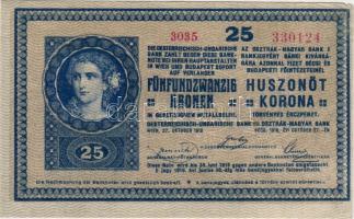 1918. 25K 3000 feletti (Tanácsköztársaság) sorszámmal erősen elcsúszott kék nyomattal T:I- Jobb felső sorban kis beszakadás, hátul pici ragasztónyom