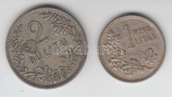 Litvánia 1925. 1L Ag + 2L Ag T:2- Lithuania 1925. 1 Litas Ag + 2 Litu Ag C:VF