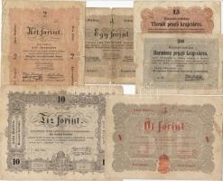 1848-49. "Kossuth bankók" 15kr, 30kr, 1Ft, 2Ft, 5Ft, 10Ft 6klf db T:III,III/IV