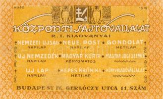 1919. Központi Sajtóvállalat RT. 20f T:I