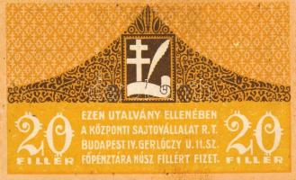 1919. Központi Sajtóvállalat RT. 20f T:I