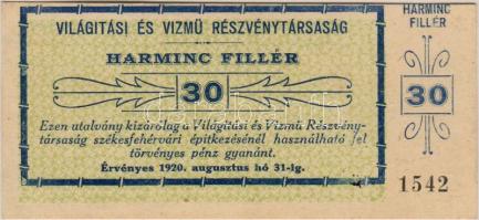 1920. Világítási és Vízmű RT. 30f, igen erősen elcsúszott kék alapnyomat T:I