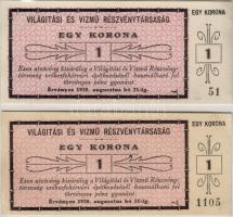 1920. Világítási és Vízmű RT. 1K 2klf színvariáns + lemezhiba T:I-