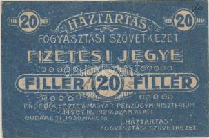 1920. Háztartás Fogyasztási Szövetkezet 20f T:II