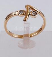 Női 14 K. arany (Au.) gyűrű, 2 db brill kővel jelzett, méret:57 / bruttó: 2,31 gr/ Golden (14ct) rin...