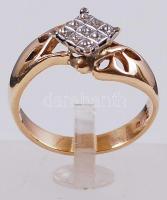 Női 14 K. arany (Au.) gyűrű, 2 db brill kővel jelzett, méret:57 / bruttó: 2,31 gr/ Golden (14ct) rin...