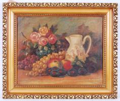 Olvashatatlan jelzéssel: Kancsós csendélet. Olaj, farost, jelzett, szép keretben 55×65 cm