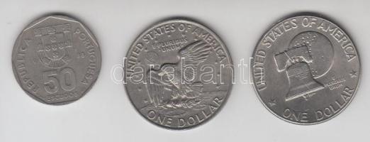Amerikai Egyesült Államok 1972-1976. 1$ "Eisenhower" (2x) + Portugália 1988. 50Esc T:vegyes USA 1972-1976. Dollar "Eisenhower" (2x) + Portugal 1988. 50 Escudo C:mixed