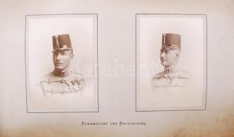 1907-1908 "Equitation zu Czernowitz", fotóalbum a csernyivci k.u.k. katonai lovasiskolából, az évfolyam tagjairól, gyakorlatokról, humoros beállításokról készült képekkel, félvászon kötésben, aranyozott bőr kötéstáblákkal /  Album from the "K.u.k" military equestrian school of Chernivtsi