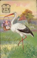 Konrád órás üzlet, gólya / Konrad clock advertisement (b)