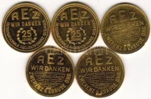 NSZK 5db privát arany emlékveret "AEZ" összesen 23,02g T:PP,2 benne sérült