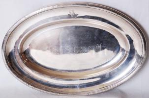 Art Krupp Berndorf ovális alpakka tálca, monogrammal, jó állapotban, 32×21 cm