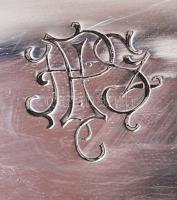 Art Krupp Berndorf ovális alpakka tálca, monogrammal, jó állapotban, 32×21 cm