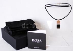 Hugo Boss férfi nyaklánc, bőr, nemes acél, üveg kombinációban, eredeti dobozában, leírással, h:27 cm / Hugo Boss necklace