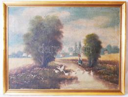 Márton jelzéssel: Libapásztorlány. Olaj, karton, keretben 66×86 cm