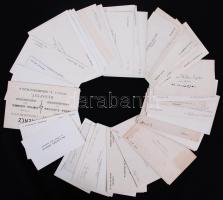 1945 előtt 77db névjegy különféle foglalkozású emberektől (festő, mérnök, ékszerész, bankár, hírlapí...
