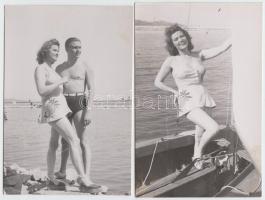 cca 1940 3db balatoni fotó Karády Katalinról, többek között Nagy István színművész társaságában, 12x18cm