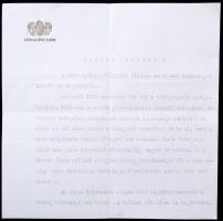 1944 Tasnádi Nagy andrás a képviselőház elnökének saját kézzel aláírt levele, melyben közben jár a dunabogdányi jegyző érdekében