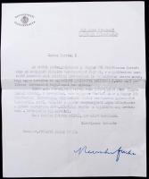 1933 Keresztes-Fischer Ferenc belügyminiszter aláírt szigorúan bizalmas levele, melyben a Magyar Nők Szentkorona Szövetségének megfigyelését kéri