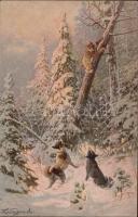 VADÁSZAT - 4 db használatlan, régi művészlap