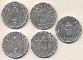 1930. 5P Ag "Horthy-jobbra" (5x) T:3