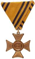 1913. "Mozgósítási Kereszt / 1912-1913-as Emlékkereszt" aranyozott kitüntetés vésett évszámokkal mellszalagon T:2 Hungary 1913. "Mobilization Cross 1912-1913" gold plated decoration on ribbon with graved numbers C:XF