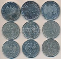 NSZK 9db többféle márka tétel T:vegyes
GFR 9 pieces of various coin C:mixed