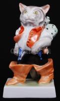 Herendi csizmás kandúr, kézzel festett, jelzett, hibátlan, m:15 cm / Herend porcelain figure, flawless condition