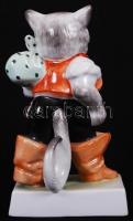 Herendi csizmás kandúr, kézzel festett, jelzett, hibátlan, m:15 cm / Herend porcelain figure, flawle...