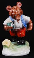 Herendi mézet cipelő maci, kézzel festett, jelzett, hibátlan, m:14 cm/ Handpainted Herend porcelain bear