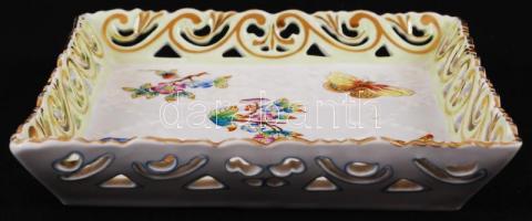 Herendi Viktória mintás áttört tál, kézzel festett, jelzett, hibátlan, 15,5×15 cm/ Handpainted Heren...