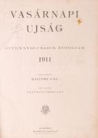 1911 Vasárnapi Ujság. Szerk. Hoitsy Pál. 58. évf., I. félév. Festett egészvászon kötésben