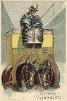Christmas, horse cart, Emb. litho