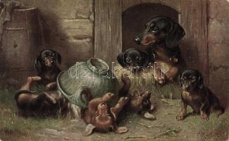Cub mother and cub puppies, artist signed (EB)