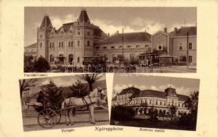 Nyíregyháza, vasútállomás, Korona szálló, taligás